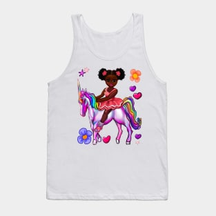 Princess on a unicorn cute black girl African American anime girl Tank Top